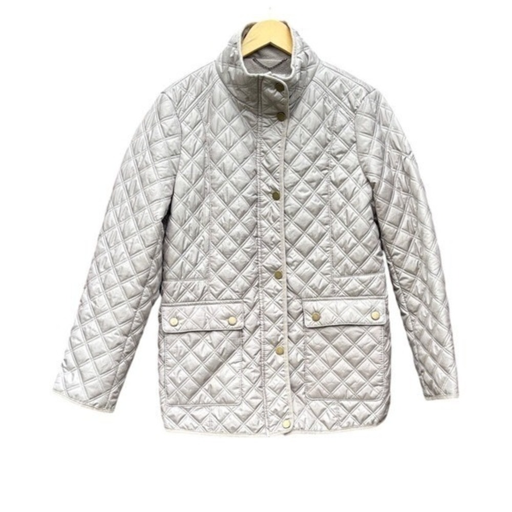Lucky Brand Women's SZ Large Diamond Quilted Jacket Coat Taupe Zip/Pocket Snap